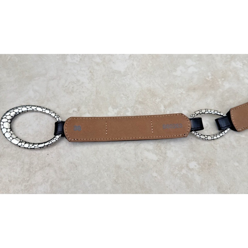 VTG NWOT Brighton Black Leather O Ring Belt Silver Snake Tone Hook B60263 Sz 38 - Picture 6 of 12